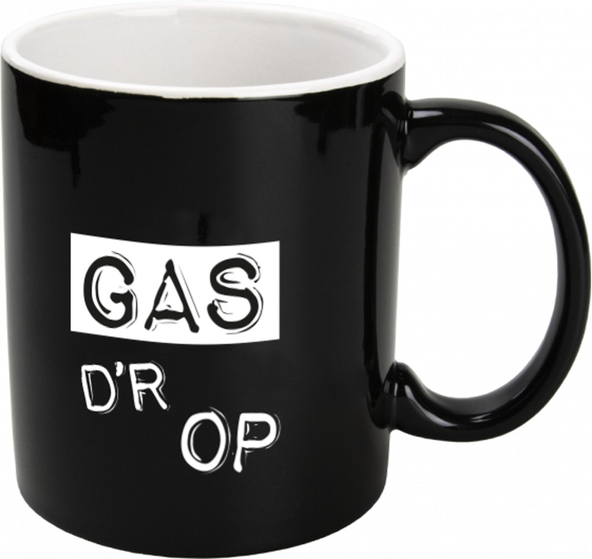 Mok - Zwart Wit - Toffees - Gas d'r op - lint: "Speciaal voor jou" - Cadeauverpakking
