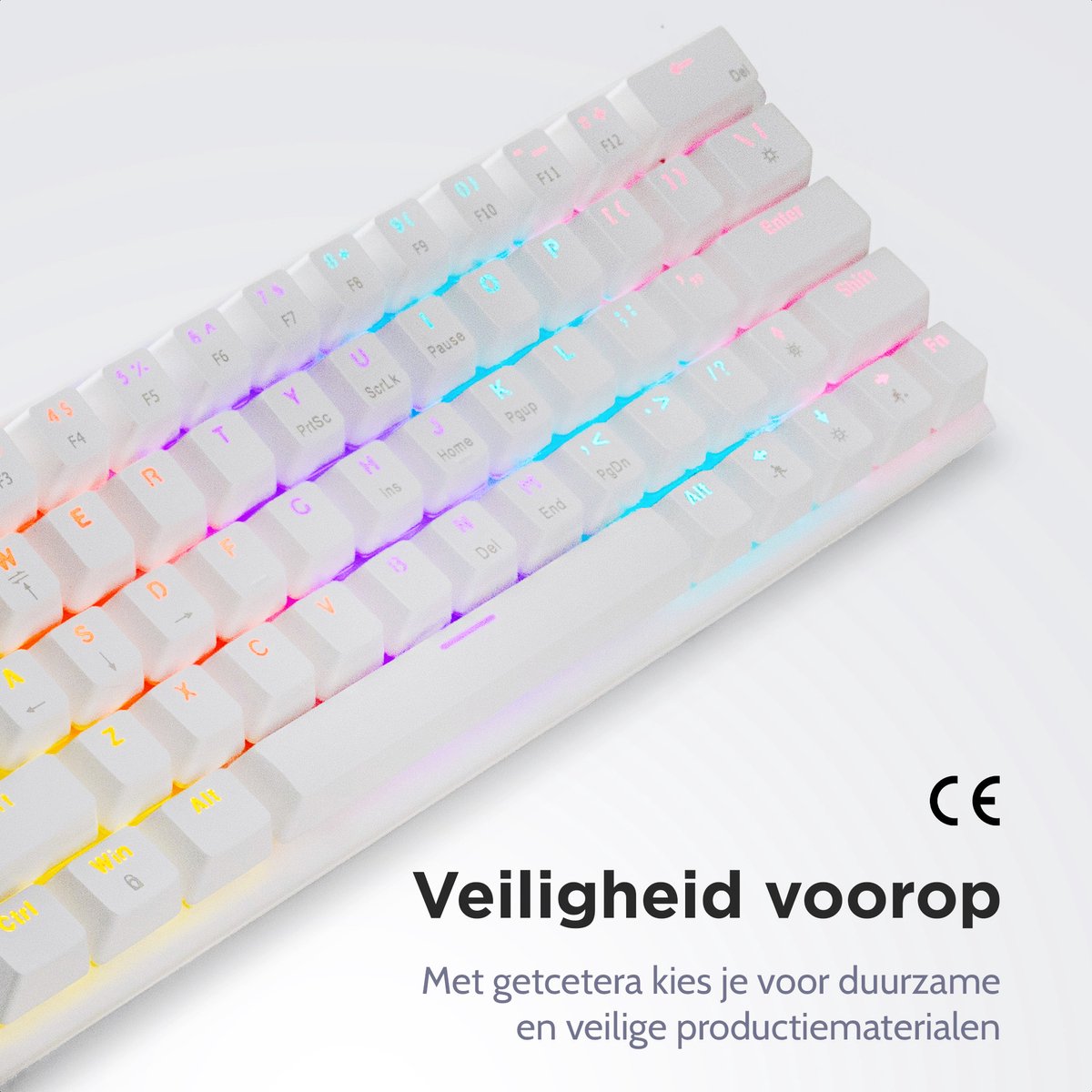 getcetera 60% Mechanisch Gaming Toetsenbord - Red Switches - RGB - QWERTY - USB-C Bedraad - Compact Wit thumbnail 6