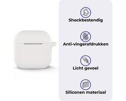 Hoesje - Geschikt voor Apple AirPods 4 - Siliconen Hoes met Clip - Silicone Case Cover - Wit