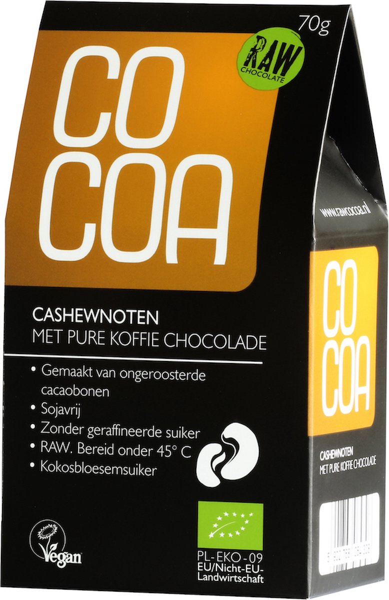Goedkoopste Cocoa Cashewnoten met Pure Koffie Chocolade RAW 70GR