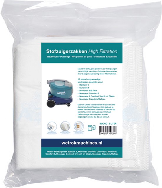 Wetrok Stofzuigerzakken, geschikt voor Bantam 6, Monovac 6, Monovac 6, Durovac 6, Comfort 6