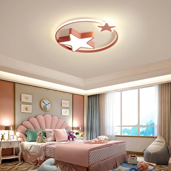 Plafondlamp kinderkamer lamp LED plafondlamp dimbaar met afstandsbediening slaapkamer lamp hart acryl lampenkap kinderlamp binnenverlichting babykamer woonkamerverlichting kroonluchter,Pink,45cm