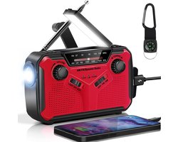 Noodradio - Radio op batterijen - Oplaadbare radio - Oplaadbaar via batterij, zon, USB en opwinden - Powerbank - Zaklamp - AM/FM - Zakradio - USB C kabel - Emergency radio - Survival radio - Ideaal voor in je noodrugzak!