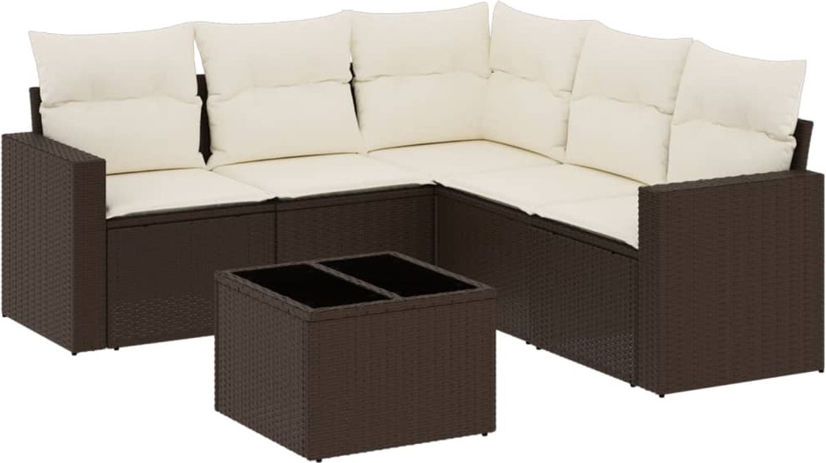 vidaXL 6-delige - Loungeset - met - kussens - poly - rattan - bruin