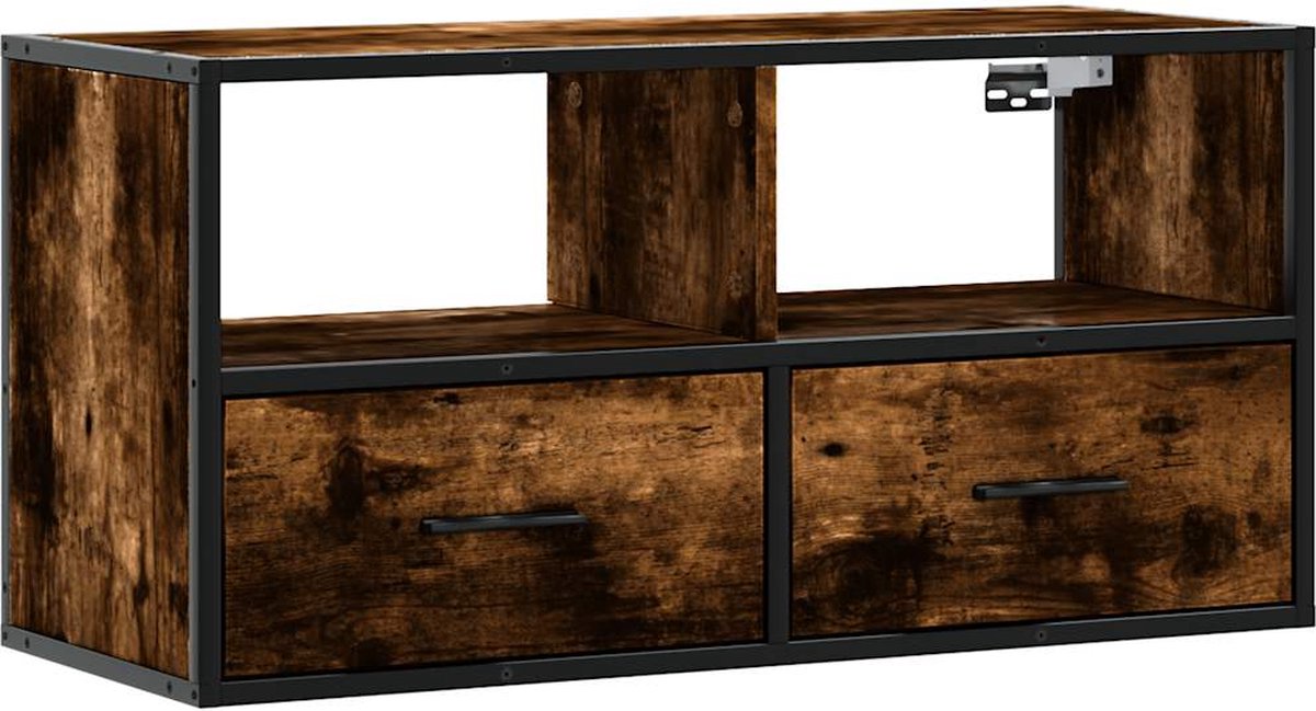 vidaXL - Tv-meubel - 80x31x39,5cm - bewerkt - hout - metaal - gerookt - eikenkleurig