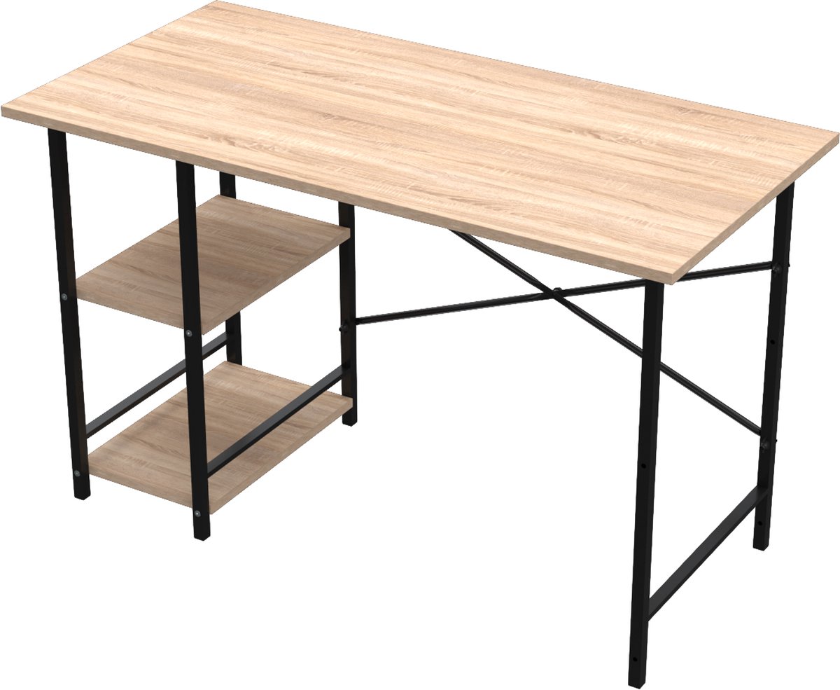 ROI - Computertafel - Bureau - Twee planken - Industrieel - Vintage - Honing Bruin/zwart - 120x60x75