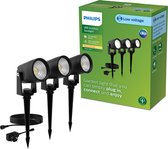 Philips Reuel GardenLink - 3-pack - Sokkellamp met spies - 24V - Warm wit licht; 2700K - Zwart - Tuinpadverlichting