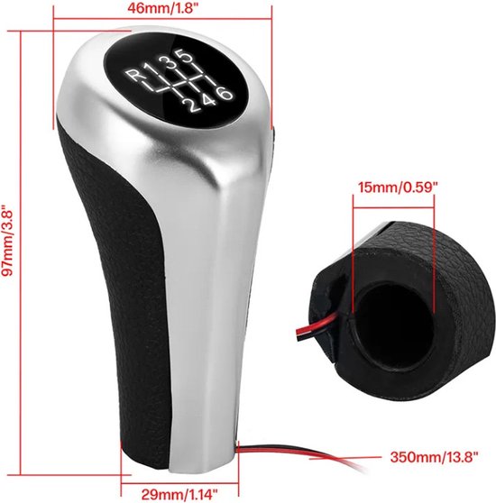 Pommeau de levier de vitesse BMW Argent avec Siècle des Lumières LED (BLANC) (6 vitesses) Pommeau de levier de vitesse BMW