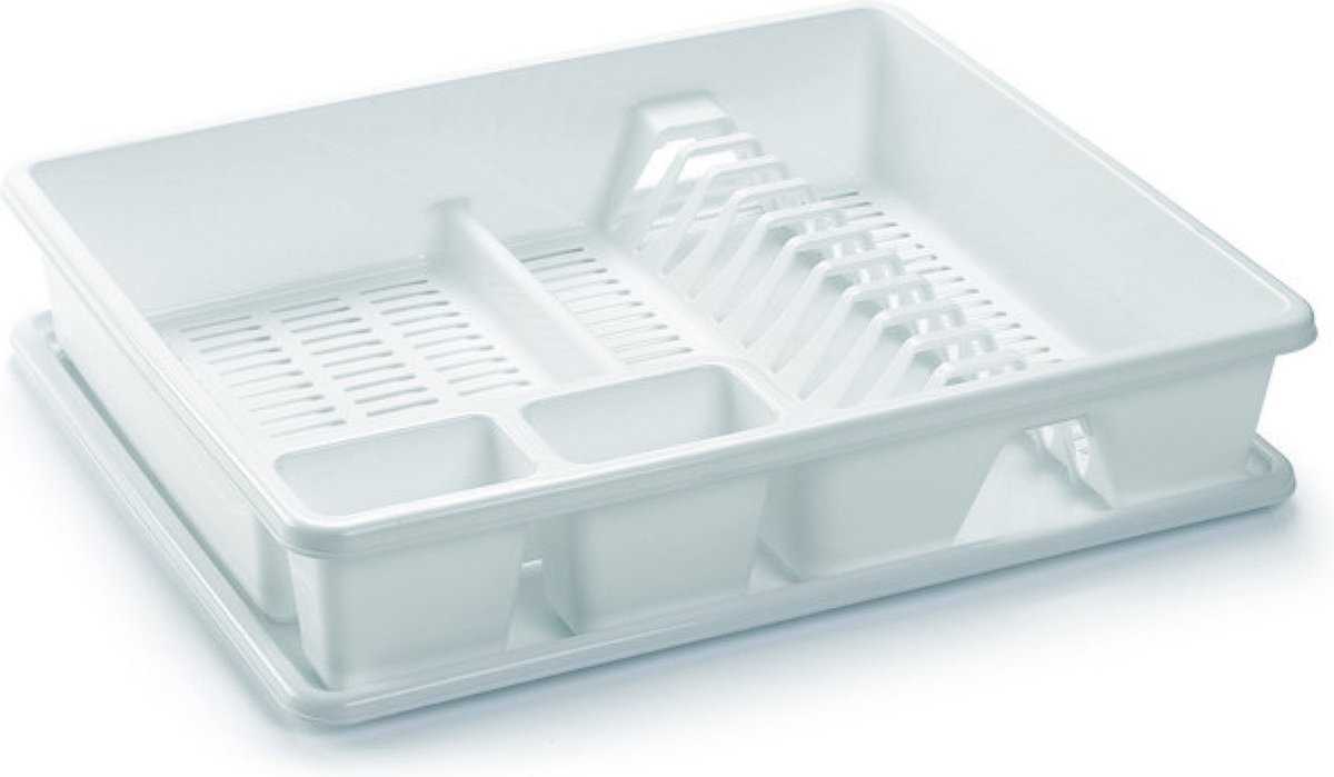 Goedkoopste PlasticForte Afwas afdruiprek - wit - kunststof - 48 x 38 x 9 cm - met lekbak - huis/camping