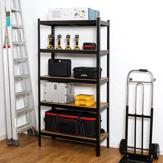 xDays Etagère noir - Set de 2 - 180x90x40 cm - Support de rangement en métal sans vis - Garde-manger - Support de rangement - 5 Planches MDF - 175 kg par étagère, 875 kg au total