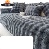 Nivard Bankhoes - Bankbeschermer - Stretch - Sofa Cover - Pluche - Donkergrijs - 3 Zits 90x180