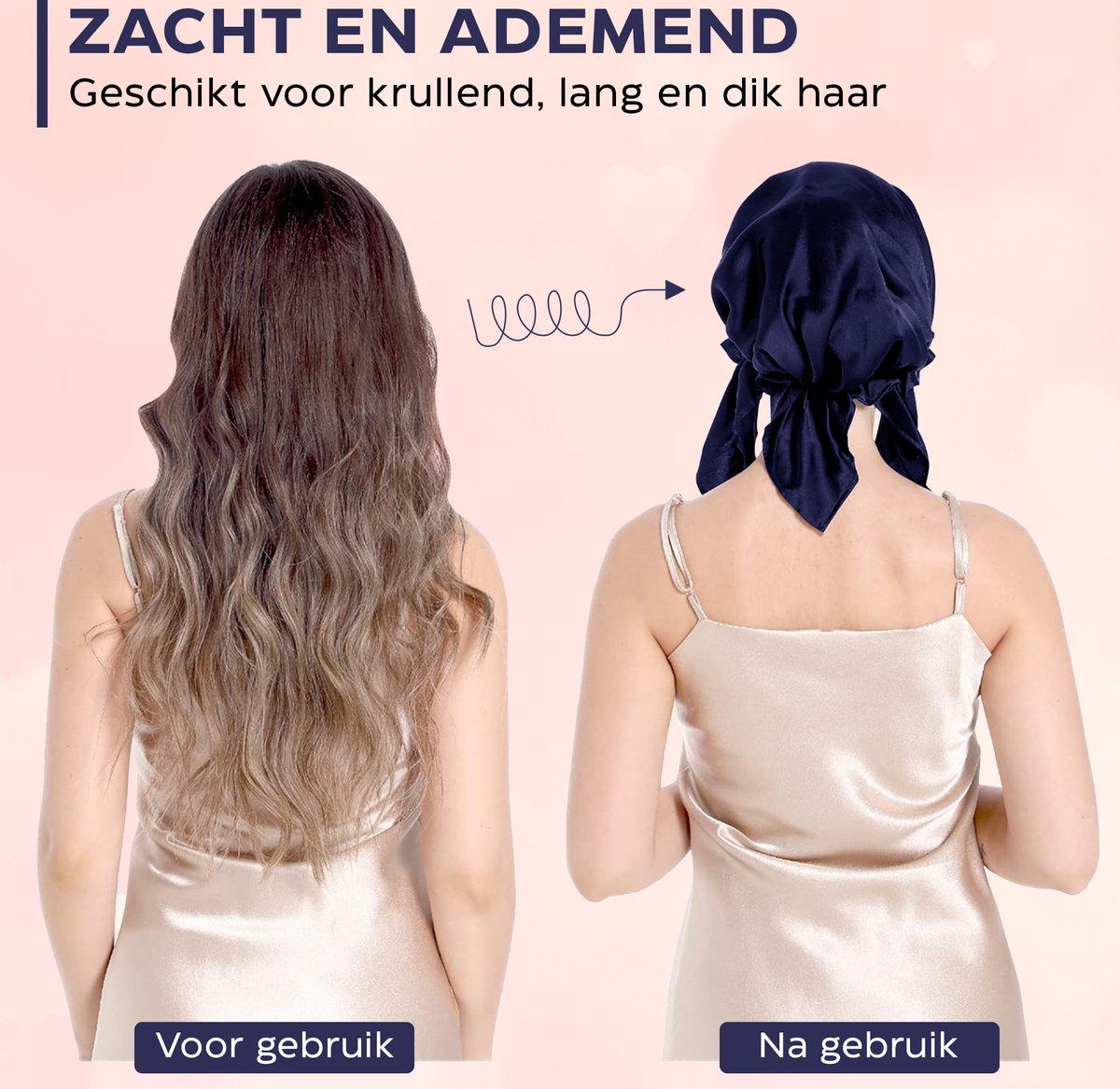 LilySilk Mulberry Zijden Slaapmuts 100% 19 Momme Lange Zijden Bonnet voor Krullend Haar, Nachtmuts om te slapen, Zijden Haar Wrap voor Vrouwen Zwart
