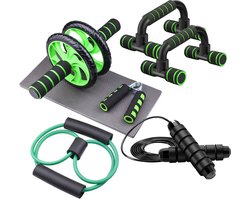 RYCE Fitness Set - Sport Artikelen - Thuis Workout - Push Up Grips - Springtouw - Ab Roller - Handknijper - Groen