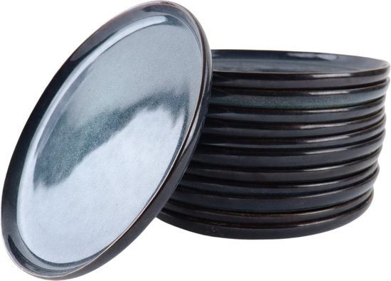 Assiettes plates OTIX - Service d'assiettes - 12 personnes - 26 cm - Blauw - Faïence - ÉBÈNE