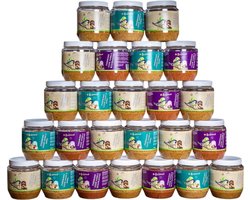 Vogelpindakaas Smulsensatie 24x | 8x Klassiek + 8x Bosbessen + 8x Klassiek Appel | Universele Plastic Potjes