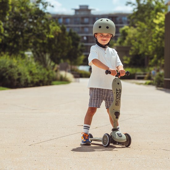 Scoot & Ride Highwaykick 1 - 2-in-1 Kinderstep - Loopfiets en Step in Één - Zonder Gereedschap Ombouwbaar - Veilig en Stabiel - Olijf van scoot-ride — afbeelding 2