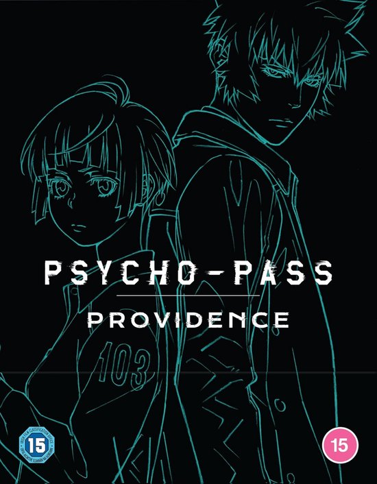 PSYCHO-PASS: Providence Blu-ray hoes met line-art van anime-personages en de titel.