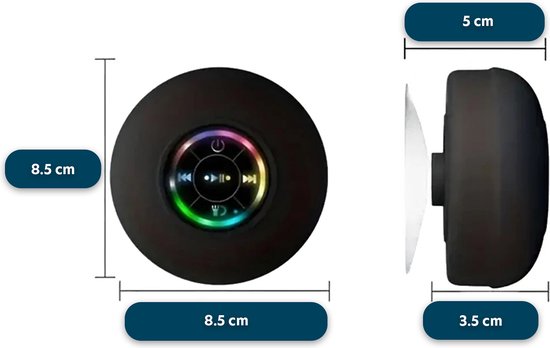Waterdichte Mini Speaker - Bluetooth Douche Speaker - Waterdichte LED Luidspreker Voor De Douche - Draadloze Mini Speaker - Handsfree Bellen - Douchespeaker - Met Zuignap - Zwart van Merkloos — afbeelding 2