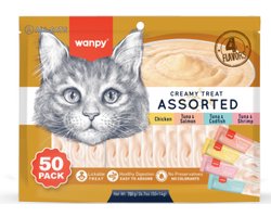 Wanpy Likbare Snacks 4 smaken - Kattensnacks - 50 Stuks - Kattensnoepjes