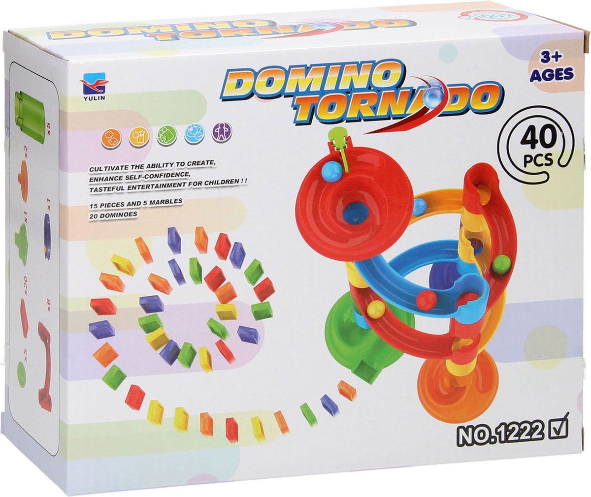 Domino Tornado knikkerbaan speelgoed set 40-delig kleurrijk.