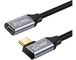 USB-C Male naar USB-C Female verlengkabel - 100W 10Gbps - 25 Centimeter - Haakse hoek - Extender - geschikt voor o.a. Laptop en Macbook - zwart