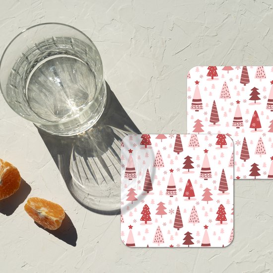 Sous-verres de verre - Sapin de Noël - Pastel - Noël - Motifs - 10x10 cm - Dessous de verre - 6 pièces - Décoration de table de Noël - Décoration de table de Noël - Décoration de table