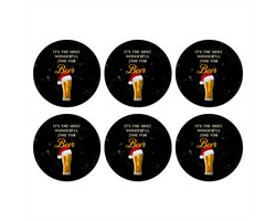 Onderzetters voor glazen - Rond - Kerst - Bier - Quotes - Spreuken - It's the most wonderful time for beer - 10x10 cm - Glasonderzetters - 6 stuks - Tafeldecoratie Kerstmis - Kerstdecoratie tafel - Tafelversiering