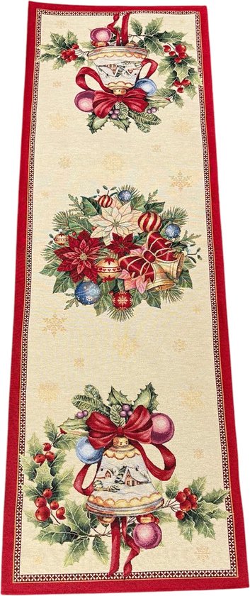 Tafelloper - Gobelinstof - Kerst - Kerststerren - Bloemen - Loper 100 x