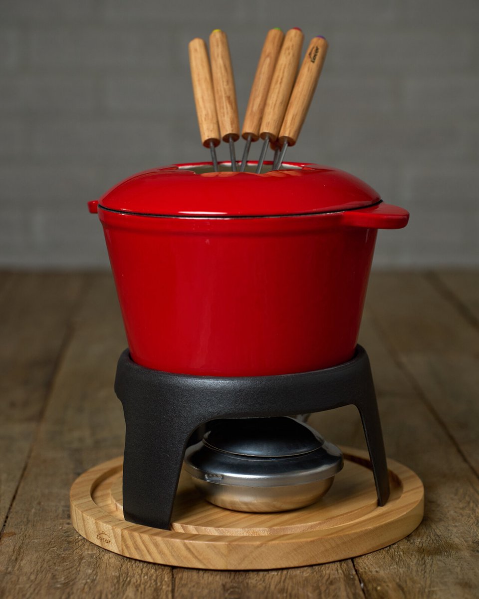 Lacor Fondue Set - 1,2L - Emaille - Kaas Chocolade Groente Vlees Fondueset - Inclusief 6 Vorken – foto 5