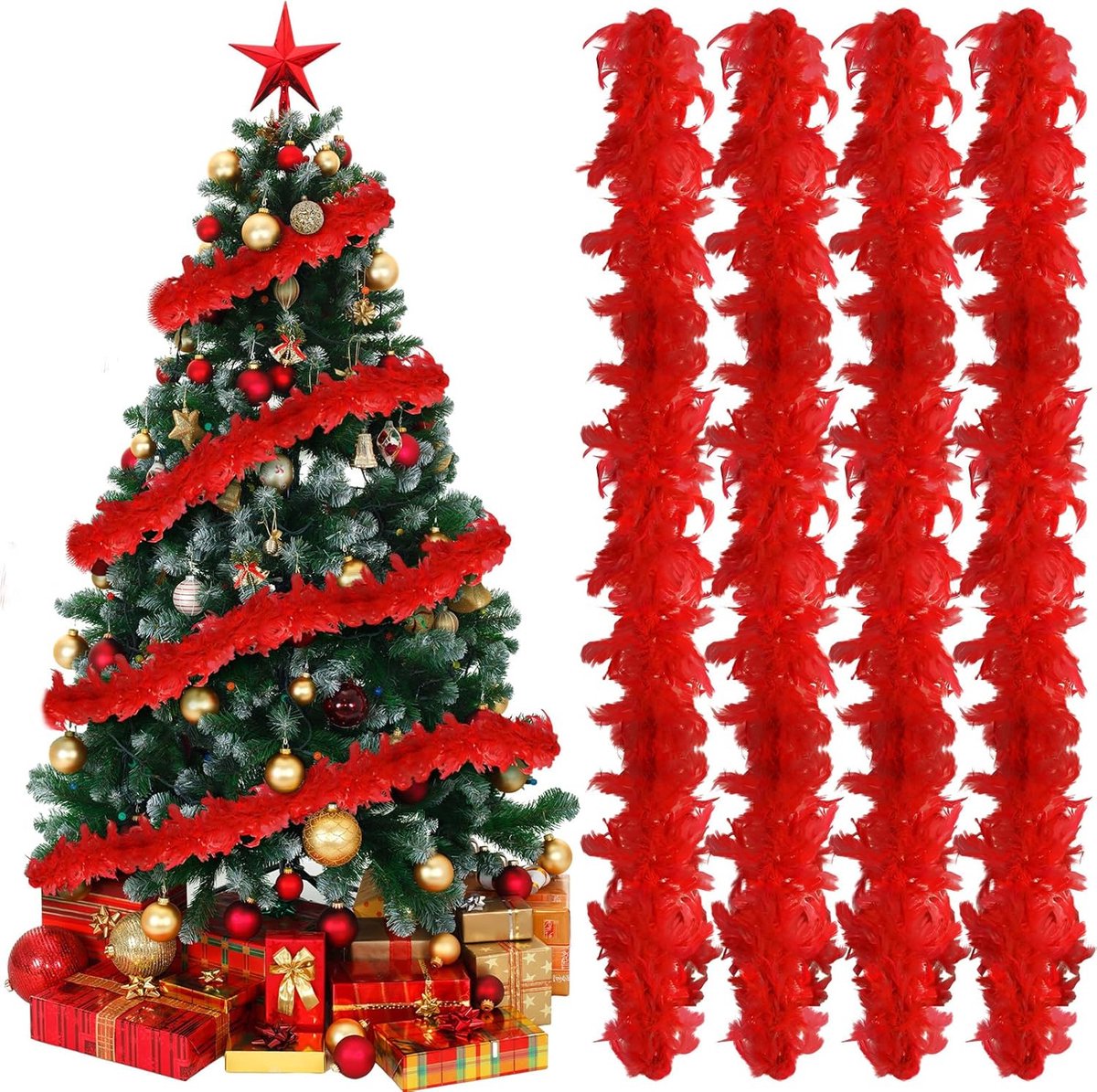 Kerst Kalkoenveren Boa's - 6 Stuks 6ft Rood Voor Feestelijke DIY Decoratie!