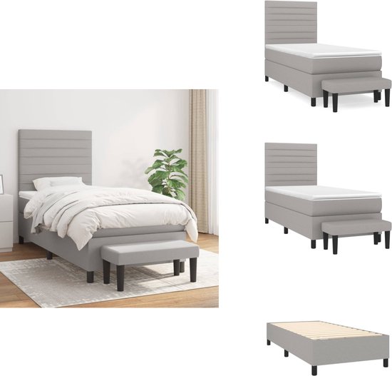 vidaXL Lit à sommier tapissier - Matras à ressorts ensachés - Soutien moyennement ferme - Surmatelas doux pour la peau - Gris clair - 203 x 83 x 118/128 cm (L x L x H) - vidaXL - Lit