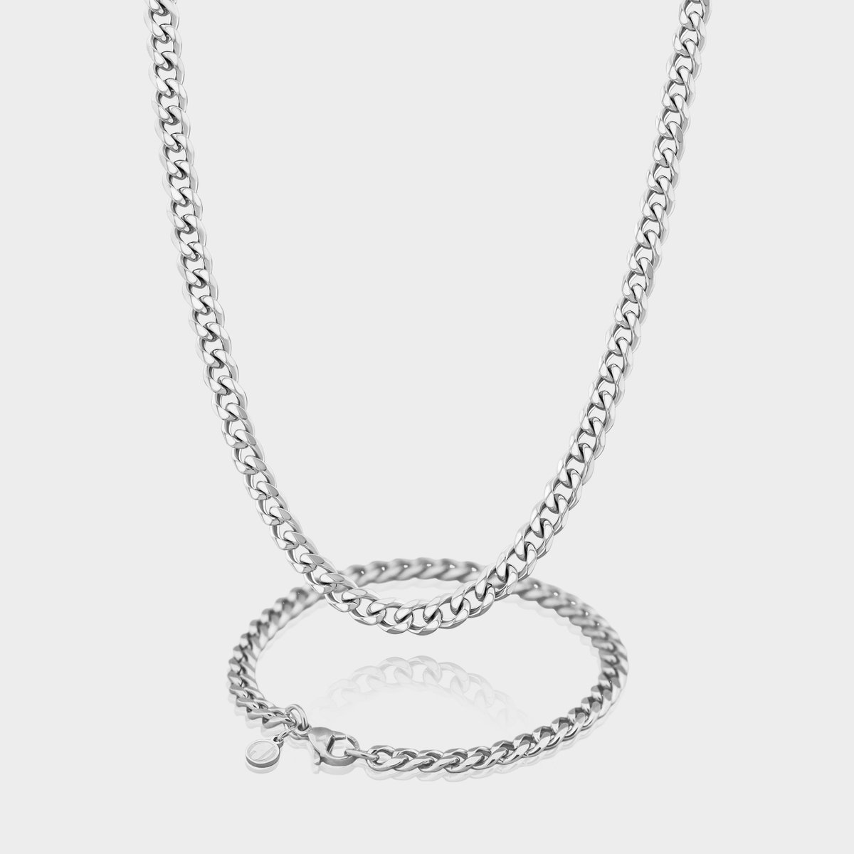 Cuban Ketting 5 mm x Cuban Armband 5 mm - Zilveren Schakelketting en Schakelarmband Heren - 50/21 cm lang - Olympus Jewelry