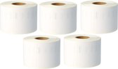Vijf witte rollen label tape.