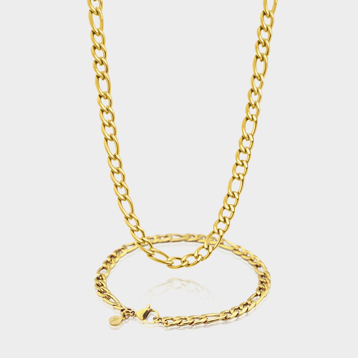 Figaro Ketting 7 mm x Figaro Armband 5 mm - Gouden Schakelketting en Schakelarmband Heren - 50/21 cm lang - Olympus Jewelry