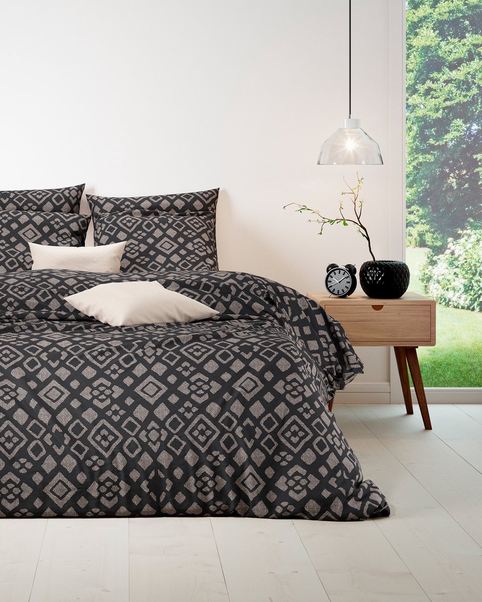 Mistral Home - DEKBEDOVERTREK - katoen renforcé - 140 x 200 cm + 65 x 65 cm - eenpersoons - geometrisch - zwart