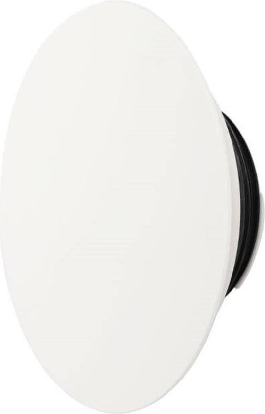 Witte ronde ventilatieafsluiter met zwarte rand.