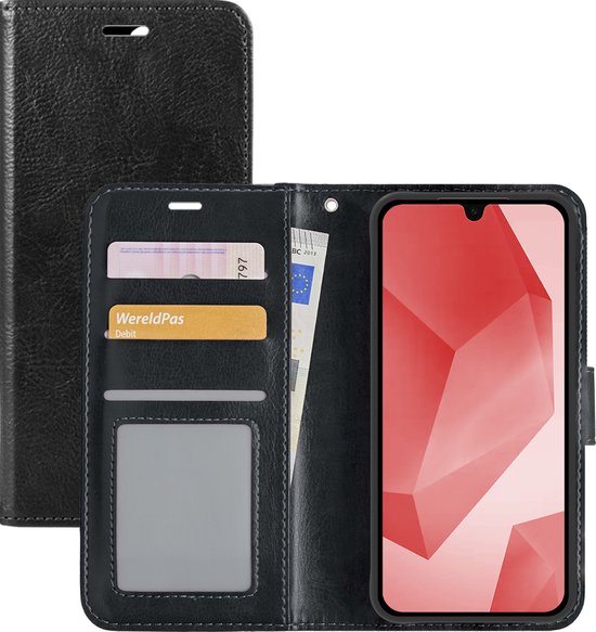 Hoes Geschikt voor Samsung A16 Hoesje Book Case Hoes Flip Cover Wallet Bookcase - Zwart