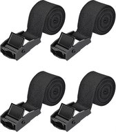 4 stuks - Spanbanden - Sjorbanden - Bevestigingsriemen - 25 MM * 1,5 meter lang - polyester vezels - Zwart - met gesp - verstelbare - voor bestelwagens, fietsen, aanhangers, bagage