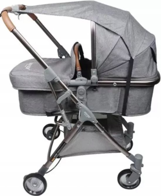 Foto: Ariko zonnescherm voor kinderwagen tegen zon en regen verstelbaar en passend op elke kinderwagen met opbergtas