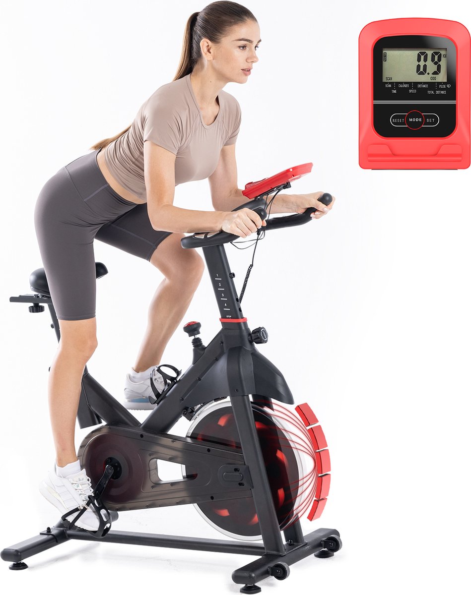 Magnetische Hometrainer - Indoor fitnessfiets met 10KG vliegwiel - LCD scherm - hartslagsensor - 80MM stalen constructie - 150KG capaciteit thumbnail 5