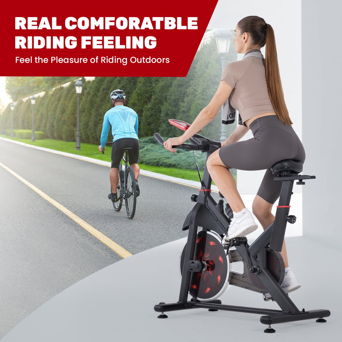 Magnetische Hometrainer - Indoor fitnessfiets met 10KG vliegwiel - LCD scherm - hartslagsensor - 80MM stalen constructie - 150KG capaciteit thumbnail 8