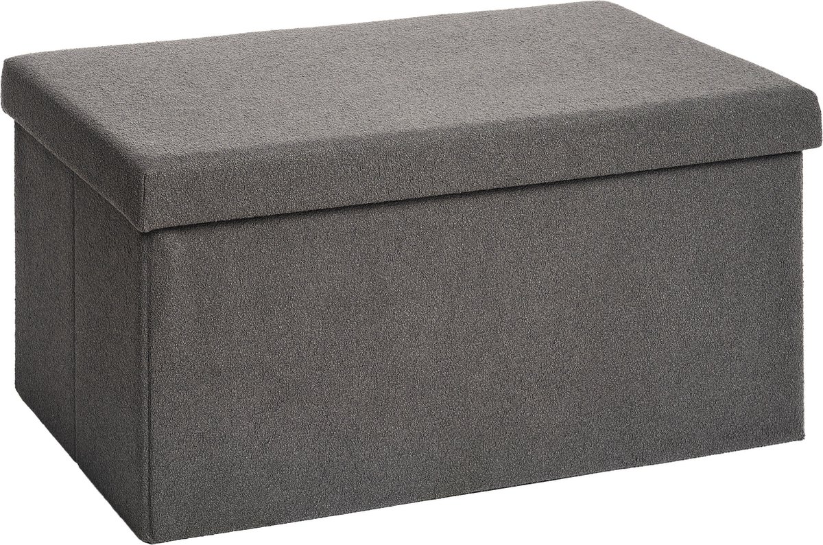 Laleni Bouclé Bankje - met Opbergruimte - Bankje met Opslagruimte - Hocker met Opslag voor Kids - Poef - 76 x 38 cm - Antraciet