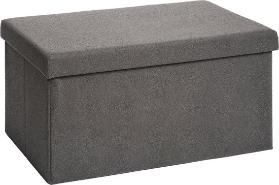 Laleni Bouclé Bankje - met Opbergruimte - Bankje met Opslagruimte - Hocker met Opslag voor Kids - Poef - 76 x 38 cm - Antraciet