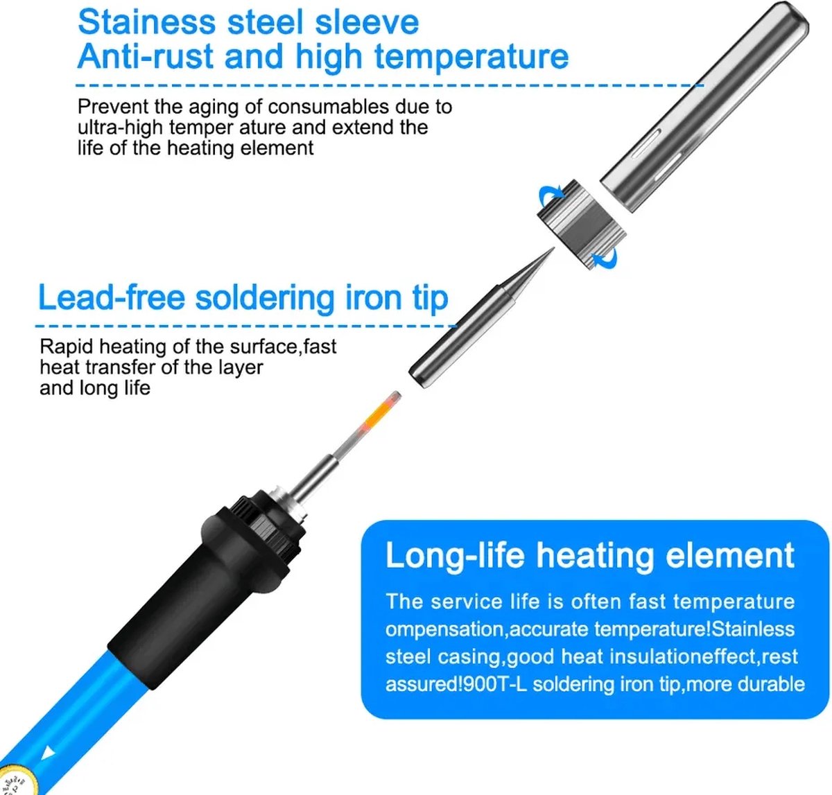 ProBuild 60W instelbare temperatuur lasoldeer rework station warmtepen tips elektrische soldeerbout voor reparatie - Grijs – foto 5