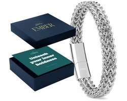 Atelier EMBER - Vaderdag Cadeau pakket - Handgemaakte Zilveren RVS Schakel Armband Heren - Inner Boldness - 20 CM + 1,5 CM - Luxe Sieradendoos Cadeauset - Origineel Cadeau voor Mannen Verjaardag, Papa, Vriend, Vader, Opa - Geschenkset - Giftset
