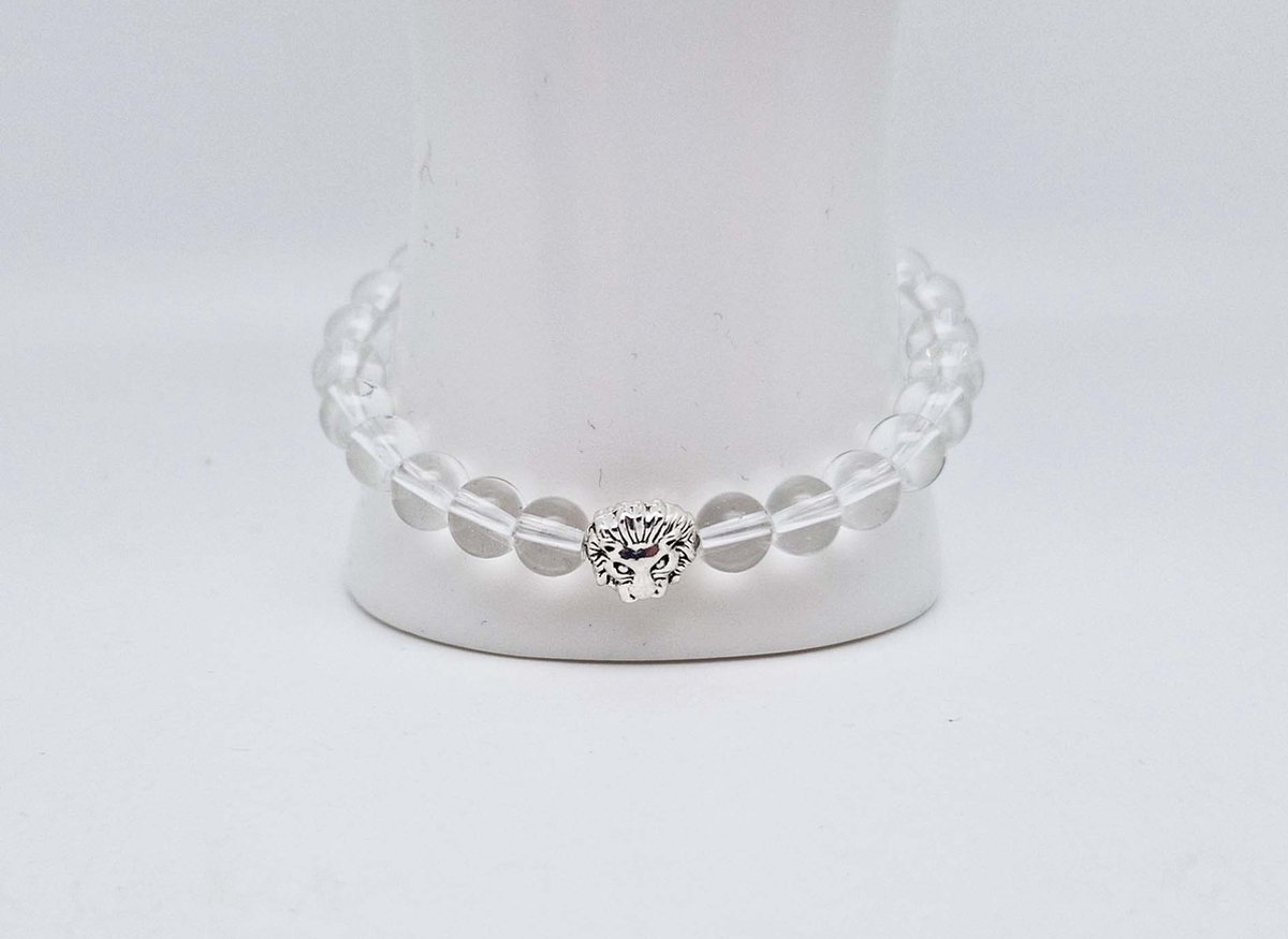Handgemaakte natuursteen armband met Metalen vorm - Model 16 - "Bergkristal" -8 mm diameter van de korrel- Diameter armband 20 cm - Een mooi cadeau voor familie en vrienden