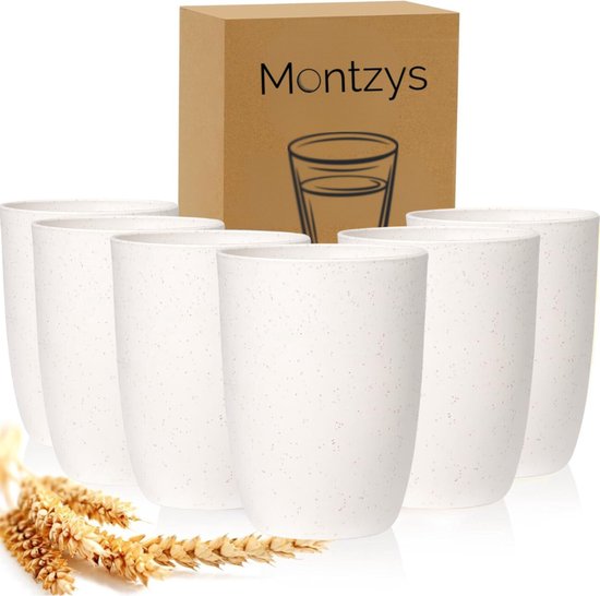 Montzys® Bio Herbruikbare Bekers - 6 Stuks - 300ml Drinkbeker - Beker Wit - Plastic Cups Biologisch