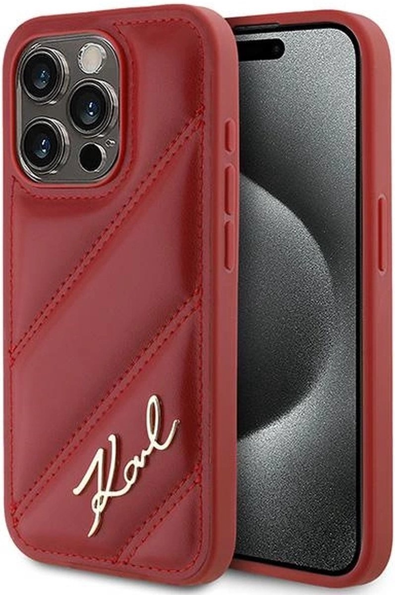 Karl Lagerfeld Diagonal Quilted Script hoesje voor iPhone 15 Pro - rood