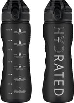 Bol.com BOTC Waterfles - 1000ml - BPA vrij - Tritan - Waterfles met Rietje - Waterfles met tijdmarkering - Zwart aanbieding