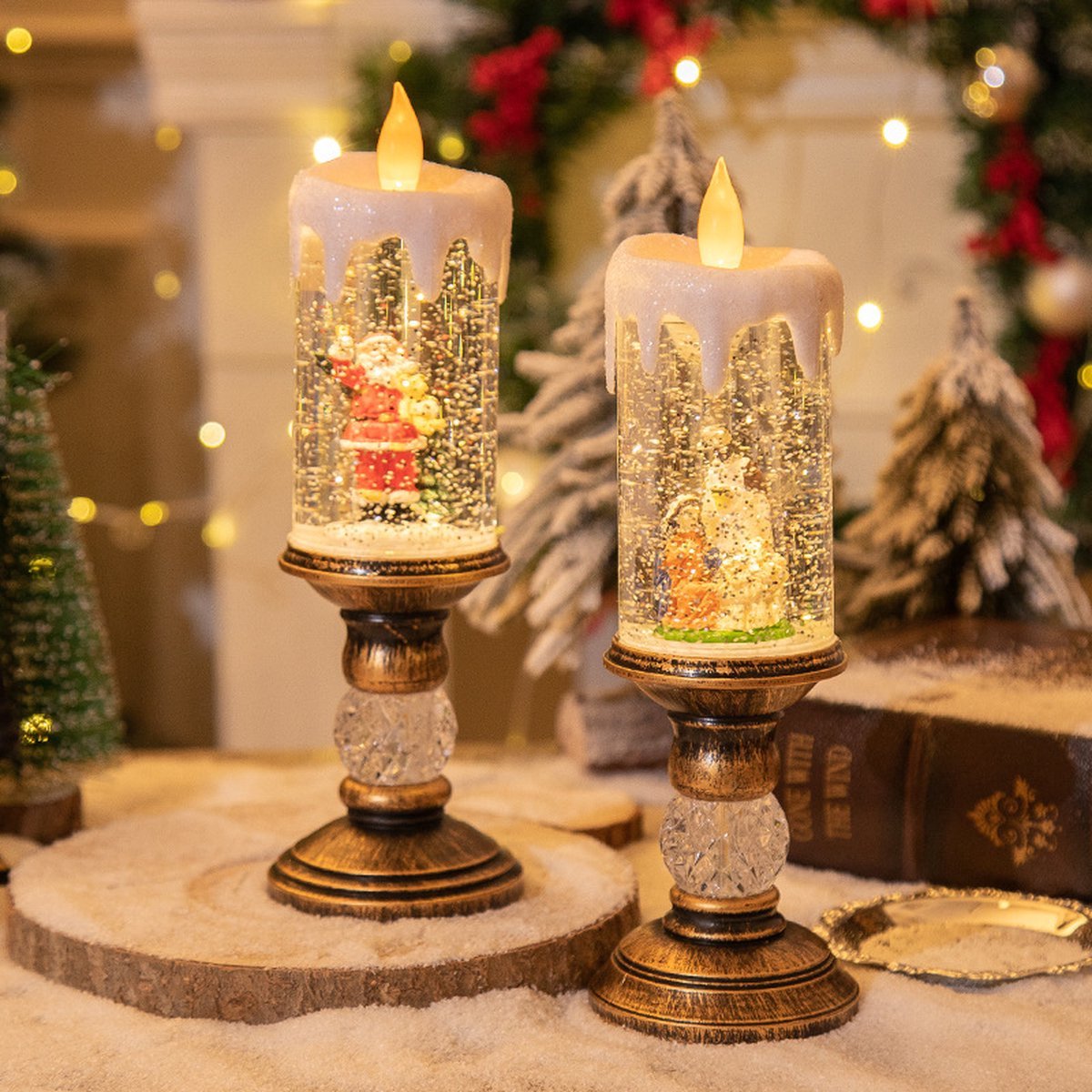 (Defecte goederen) Kerstkaarsen 2 Stuks-kerstman LED kaars licht-Elektronische vlamloze kaarsen-batterij aangedreven kerst thema kaarsen nachtlampje voor festival cadeau kerstversiering-woondecoratie